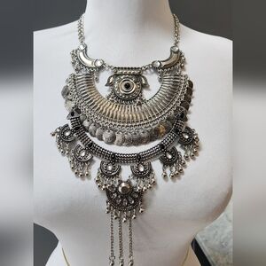 Statement Silver-Tone Layered Bib Necklace - Women Jewelry